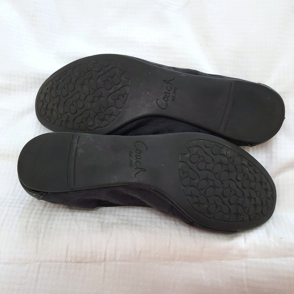 Coach Wanda Black Patent Leather Cap Toe Logo Fabric Ballet Flats 7 - Picture 8 of 11
